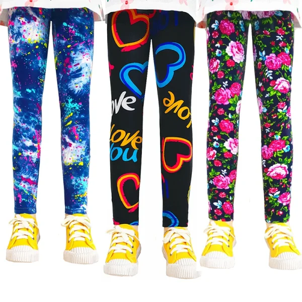 Sweet Girls Leggings ragazze stampa Leggings pantaloni per bambini per bambini Flower Skinny Elasticity Pencil Pants 2