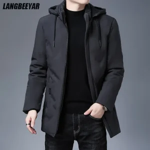 Giacca Parka da uomo di marca nuova di marca di alta qualità Giacca a vento spessa moda casual Giacca a vento trapuntata con cappuccio Cappotti lunghi da uomo 1