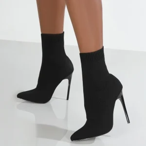 Stivali da donna Scarpe corte con tacco alto per donna Autunno Inverno Botas Mujer Stivaletti lavorati a maglia Calzino nero Stivali con tacco da donna Donna 1