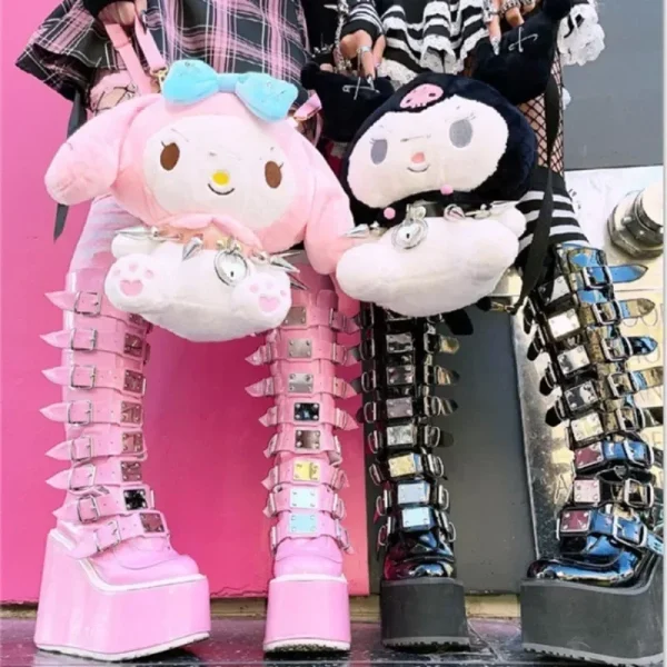 Stivali da donna Cosplay Ladies Tacco alto Zeppe con plateau Stivali alti da donna Cinturino con fibbia gotica Stivali da donna in pelle a tubo lungo Plus Si 2