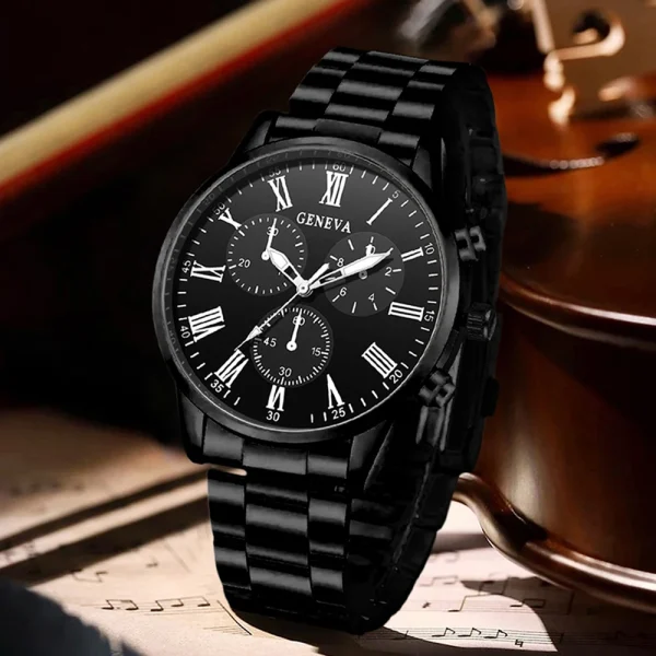 Set di orologi da uomo da 2 pezzi Set di orologi al quarzo alla moda di tendenza aziendale adatto per l'abbigliamento quotidiano abbinato al regalo perfetto 4
