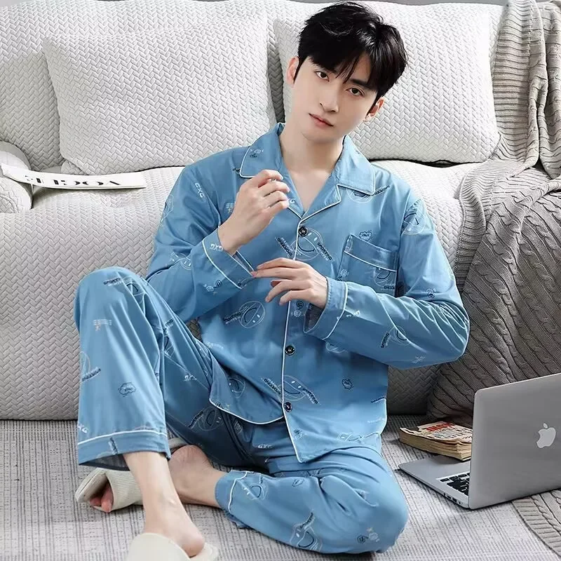 Pigiama autunno 100% cotone da uomo comodo a maniche lunghe taglie forti abito da casa per adolescenti per il tempo libero all'aperto può essere indossato all'esterno 2