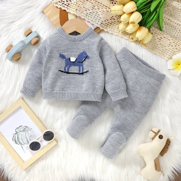 Vestiti invernali per neonati 0-9m Capispalla autunnale Neonate Maniche lunghe Maglioni Maglioni + Pantaloni Completi Set 2 pezzi Maglieria infantile 1