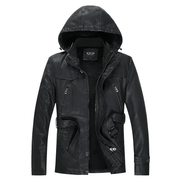 Giacche in pelle Capispalla Abbigliamento di marca Giacche in pelle da uomo Inverno Nuovo stile moda uomo spesso Cappotti in PU da moto con cappuccio Uomo 1