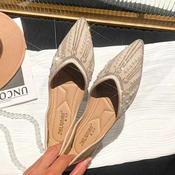 2025 ballerine di cristallo di lusso da donna punta a punta bocca bassa OL scarpe da lavoro donna fondo morbido slip on mocassini taglia grande 43 2