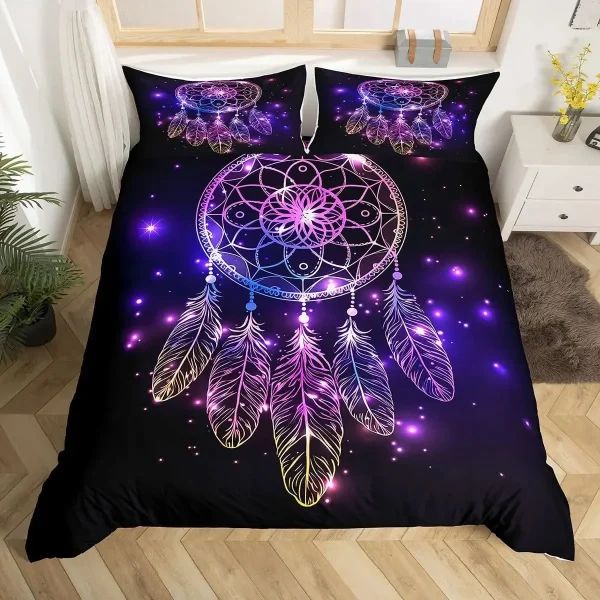 Set biancheria da letto Dream Catcher Copripiumino Boho Mandala Twin King, Copripiumino con piume tribali esotiche Copripiumino con cielo stellato Galaxy 2
