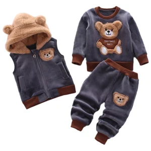 3PCS Autunno Inverno Del Bambino Del Bambino Delle Ragazze Dei Ragazzi Vestiti Del Bambino Maglioni Cappotto + Pantaloni + Gilet Con Cappuccio Outfit Set Infantile Vestiti Caldi Abiti 1