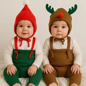 2025 Bambino Natale Abbigliamento carino Pantaloni in maglia con cappello Bambino Ragazze Ragazzi Pantaloni Neonato Vestiti per neonati Abiti in cotone per neonati 1
