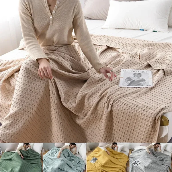 2024 Estate Waffle Plaid Coperta da letto in cotone Coperta da tiro Trapunta sottile Copriletto lavorato a maglia Home Hotel Coperte Verde Rosa Coperte da tiro 1