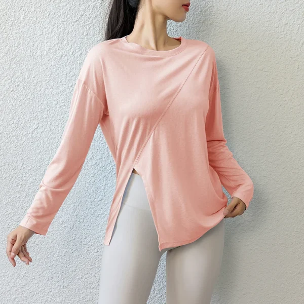 Top da Pilates Sexy delle nuove donne sciolto traspirante manica lunga Yoga Running Fitness Sportswear Upper 2