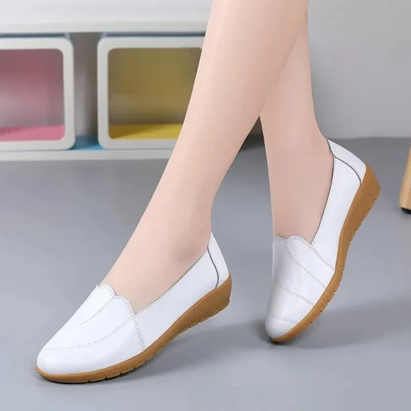 Scarpe in vera pelle per donna mocassini bianchi estate stile Clssic 2024 scarpe da infermiera donna appartamenti in pelle 4