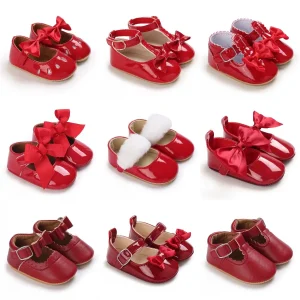 Scarpe da bambino rosse per neonato di nuova moda Scarpe con fondo in tessuto antiscivolo per ragazze Scarpe da prima camminata per bambini eleganti e nobili per il tempo libero 1