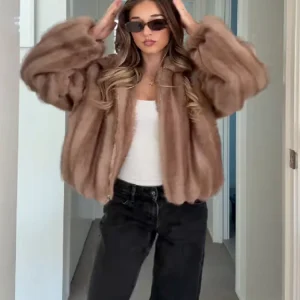 Cappotto da donna in pelliccia sintetica Colletto rovesciato Manica intera Cerniera Capispalla femminile allentato 2025 Capispalla da donna caldo e spesso di moda High Street 1