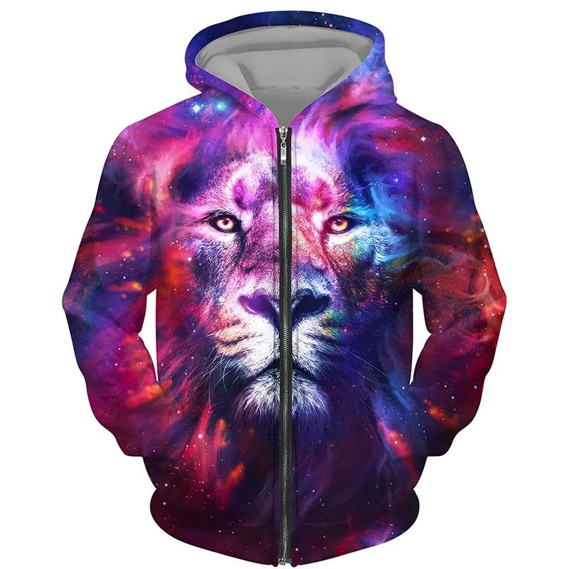 Felpe con cerniera primaverili e autunnali Felpe con cappuccio con cerniera con stampa 3D The Lion da uomo Felpe Abbigliamento casual da uomo Cappotti da donna 4