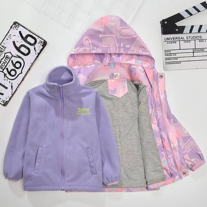 2 pz ragazze giacca 3-in-1 staccabile più cappotto addensato in pile adolescente autunno inverno Casual antivento bambini soprabito all'aperto 5