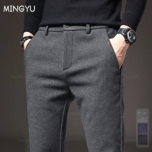 Autunno Inverno Nuovi Pantaloni Casual Classici da Uomo Spessore Business Corea Slim Fit Stretch Grigio Blu Nero Pantaloni in Tessuto Spazzolato Maschile 1