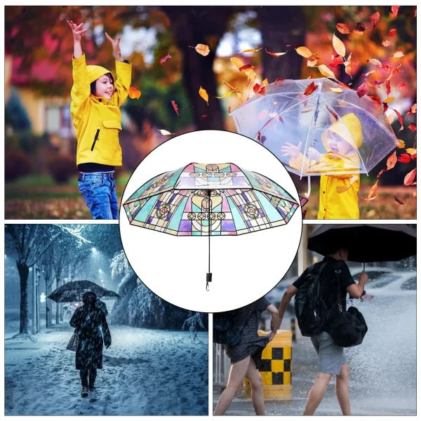 Ombrello automatico in vetro colorato con apertura automatica, protezione UV, protezione solare per adulti, campeggio, vacanze all'aperto, viaggi 5