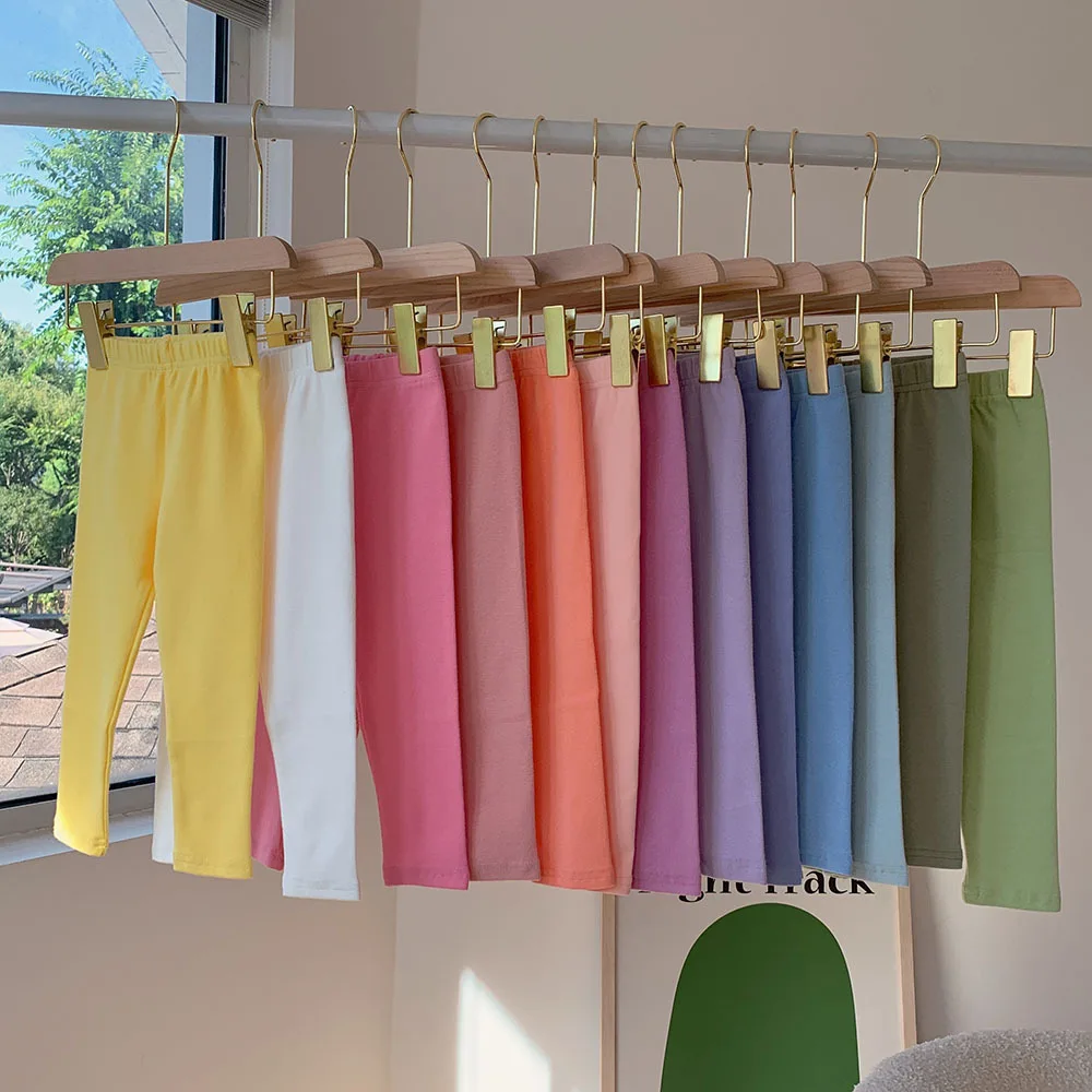 Leggings in cotone per bambini Pantaloni primavera/autunno per ragazze Pantaloni coreani solidi per bambini Pantaloni lunghi elasticizzati Pantaloni per bambini in tessuto 1