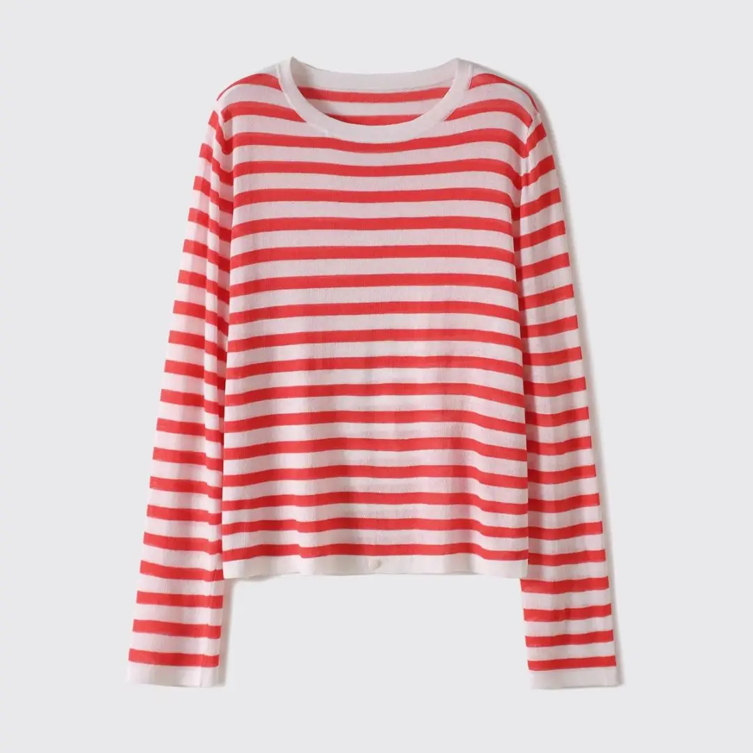 WinvyNee Autunno Abbigliamento donna T-shirt di lana Top Manica lunga O-Collo Maglione a righe Casual Basic Pullover femminili A1107008 5