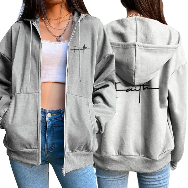 Cappotto cardigan con cerniera da donna Stampa Felpa con cappuccio casual Abbigliamento sportivo da jogging Giacca da donna versatile da strada di alta qualità 3