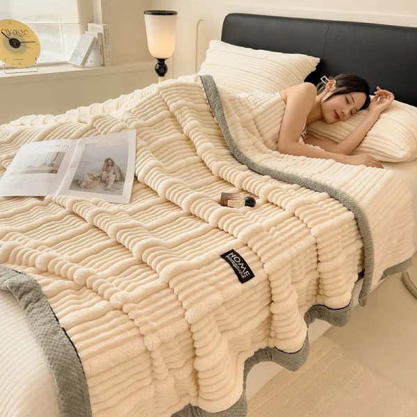 Imitazione coniglio peluche a righe tenere al caldo divano coperta autunno inverno calore coperte da letto morbido soffice pisolino scialle coperta regina 2
