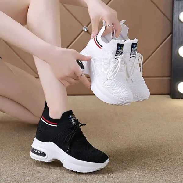 Scarpe da ginnastica stringate retrò in tessuto PU da donna Tacchi da donna Estate Autunno Stilista Scarpe da tennis traspiranti femminili 3