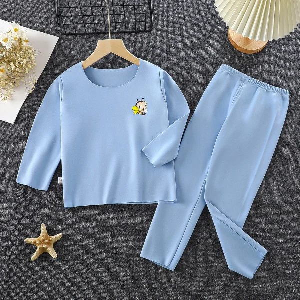 Pigiama caldo per bambini Completo Pigiama per adolescenti Homewear Autunno Inverno Ragazzi Solid Traceless Biancheria intima termica Vestiti per ragazze 0-12Y 2