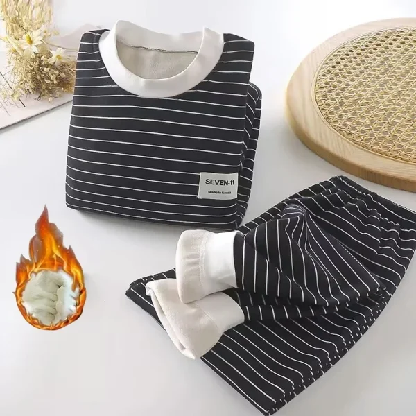 Set da passeggio per bambini di 0-5 anni, set di biancheria intima a righe da uomo e da donna, comodo abbigliamento per la casa 2