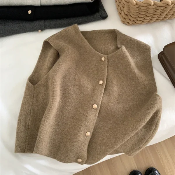 Autunno nuove donne cardigan coreano elegante lavorato a maglia senza maniche maglione casual femminile carri armati moda nuove top casual da donna slim 4