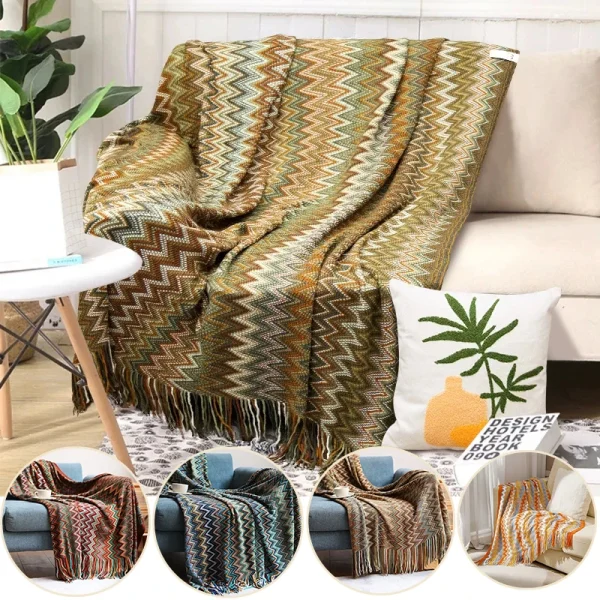 Coperte lavorate a maglia coperta a quadri bohémien copridivano con nappe copriletto da viaggio per il tempo libero coperta copriletto boho 2