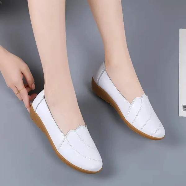 Scarpe in vera pelle per donna mocassini bianchi estate stile Clssic 2024 scarpe da infermiera donna appartamenti in pelle 5