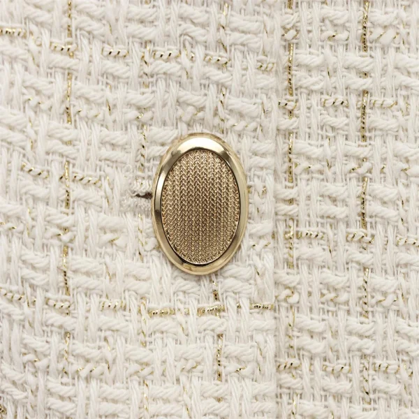 PB & ZA 2025 giacca in Tweed Beige da donna con bottoni dorati e cintura maniche lunghe e tasche frontali in vendita su AliExpress 6