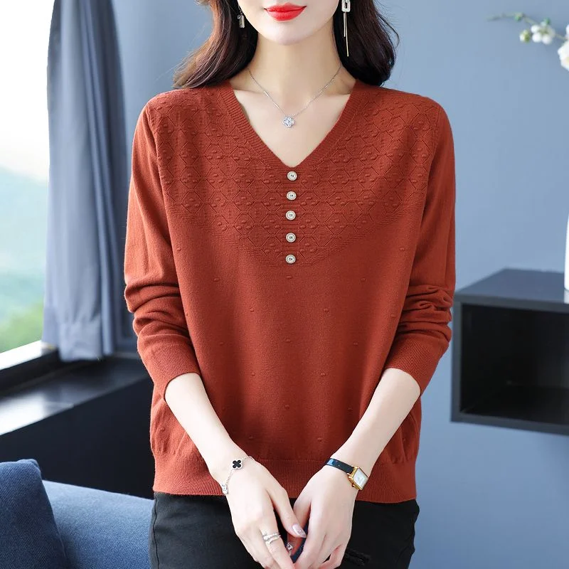 Maglione con scollo a V da donna sciolto di grandi dimensioni moda nuovo pullover alla moda top maglieria base versatile 3