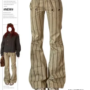 Pantaloni svasati a righe vintage da donna Trashy Y2k Harajuku Pantaloni lunghi a vita bassa con fondo a campana Moda coreana giapponese Abi Trendy 1