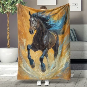 1 coperta in flanella con stampa cavallo maestoso: stampa digitale vibrante, poliestere morbido e resistente allo strappo, per tutte le stagioni per esterni 1