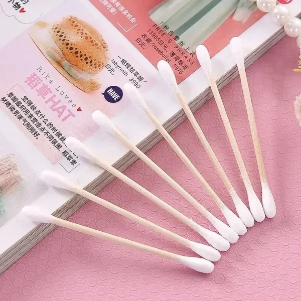500 pz Doppia Testa Legno Tampone di Cotone Naso Orecchie Pulizia Donne Strumenti di Trucco Lipstik Germogli di Cotone Punta Bastoncillos Oidos 4