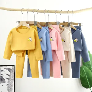 Pigiama caldo per bambini Completo Pigiama per adolescenti Homewear Autunno Inverno Ragazzi Solid Traceless Biancheria intima termica Vestiti per ragazze 0-12Y 1