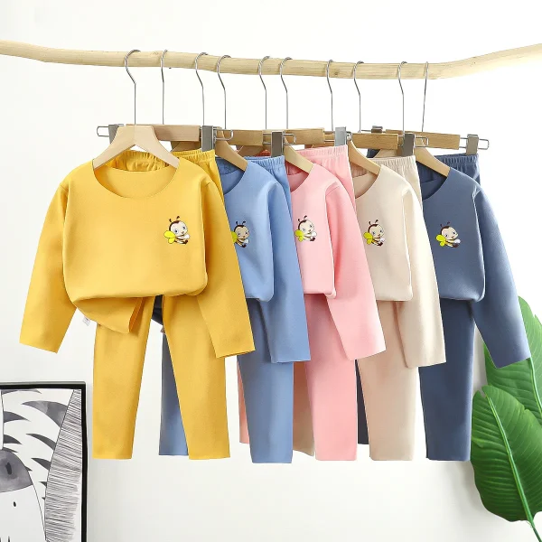 Pigiama caldo per bambini Completo Pigiama per adolescenti Homewear Autunno Inverno Ragazzi Solid Traceless Biancheria intima termica Vestiti per ragazze 0-12Y 1