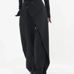 Coreano Ins Semplice Pantalones Patchwork Irregolare Pulsante Pantaloni a gamba larga Allentato Streetwear Pantaloni dritti Y2k Estetica Vintage 1