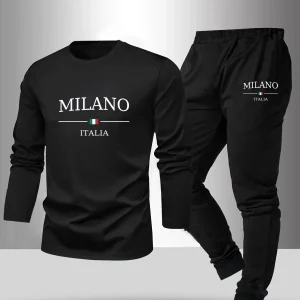 Set da notte da uomo in 2 pezzi per la primavera estate autunno inverno pantaloni a maniche lunghe camicia base con motivo a lettere set da indossare per la casa 1