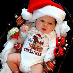 Il mio primo natale neonato manica lunga pagliaccetto cartone animato cervo babbo natale vestito stampato neonato battesimo tuta vestiti regalo di natale 1