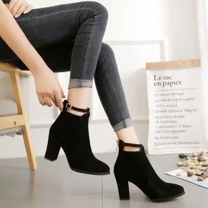 Stivaletti donna taglie forti stile coreano tacco grosso cerniera posteriore tacchi alti tinta unita scarpe Comfort per il tempo libero Botas Femininas 1