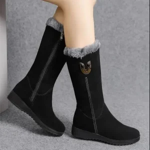 Scarpe da donna Moda Donna Caldo Chelsea Stivali alti in pelliccia Stivali da donna Stivali piatti da neve in peluche a metà polpaccio Zapatos Para Mujeres 1