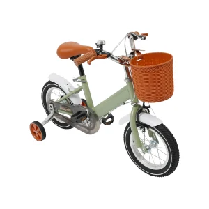 Bicicletta per bambini da 12 pollici con ruote da allenamento + cestino, bicicletta per bambini regolabile con doppi freni, carico 40 kg per età 2-4 (verde/giallo/rosa) 1