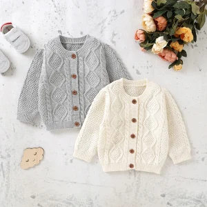 Maglione per bambini in cotone lavorato a maglia per neonati Abbigliamento per bambini Moda Solid Top Capispalla Infantile Ragazze Ragazzi Cardigan Manica lunga Autunno 0-3 anni 1