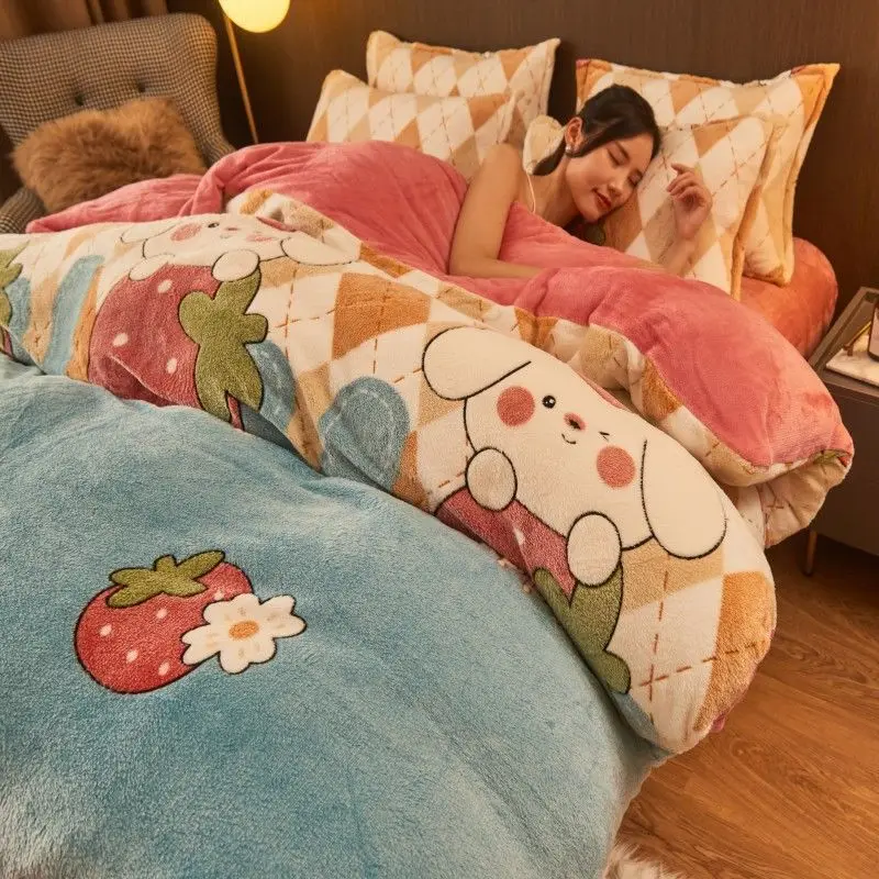 WOSTAR Copripiumino invernale in flanella calda 220x240 king size coppia copripiumino soffice velluto in pile set di biancheria da letto matrimoniale di lusso 4