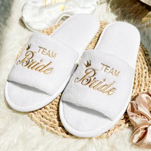 Sposa e damigella d'onore, Ospiti della festa nuziale Scarpe slip-on per la casa Pantofole da festa da sposa Punta aperta con oro, verde menta e rosa 1