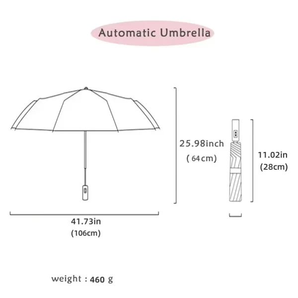 Ombrello pieghevole automatico a 24 ossa in tinta unita con protezione UV Ombrello durevole portatile leggero e casual per uomo e donna 3