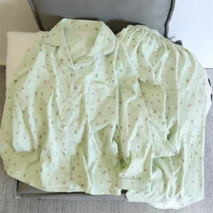 2 pezzi pigiama da donna pigiama da notte set pantaloni a maniche lunghe vestito stampa pesca ventilare morbido e confortevole casa per il tempo libero vestiti per la casa 1
