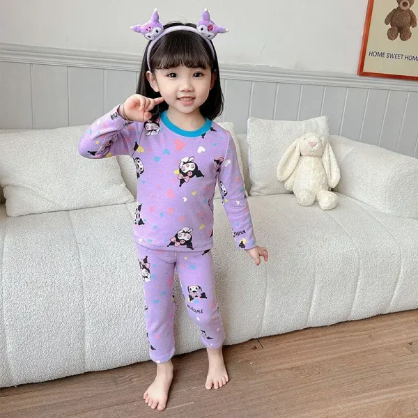 Sanrio Kuromi Bambini Vestiti di Autunno 2 Pezzi My Melody Base Calda Autunno Inverno Autunno Pantaloni Bambino a Vita Media Ragazze Biancheria Intima Set Pigiama 3